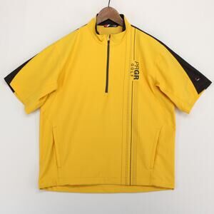 PRGR Pullover Mens L Yellow Colorblock Short Sleeve Quarter Zip Golf Windshirt